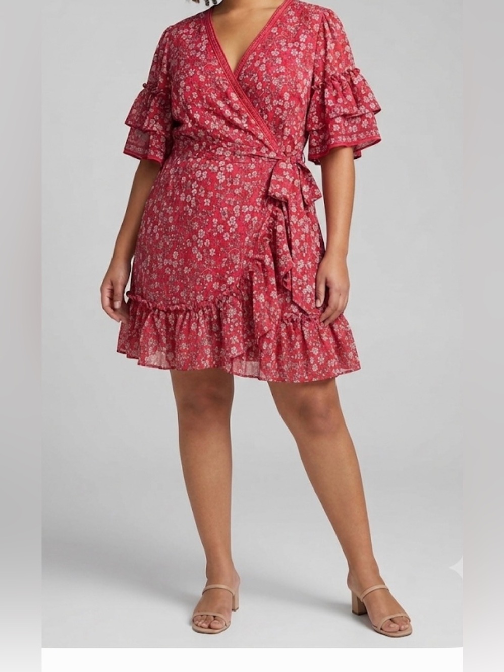 Max Studio Floral Wrap Mini Dress in Red